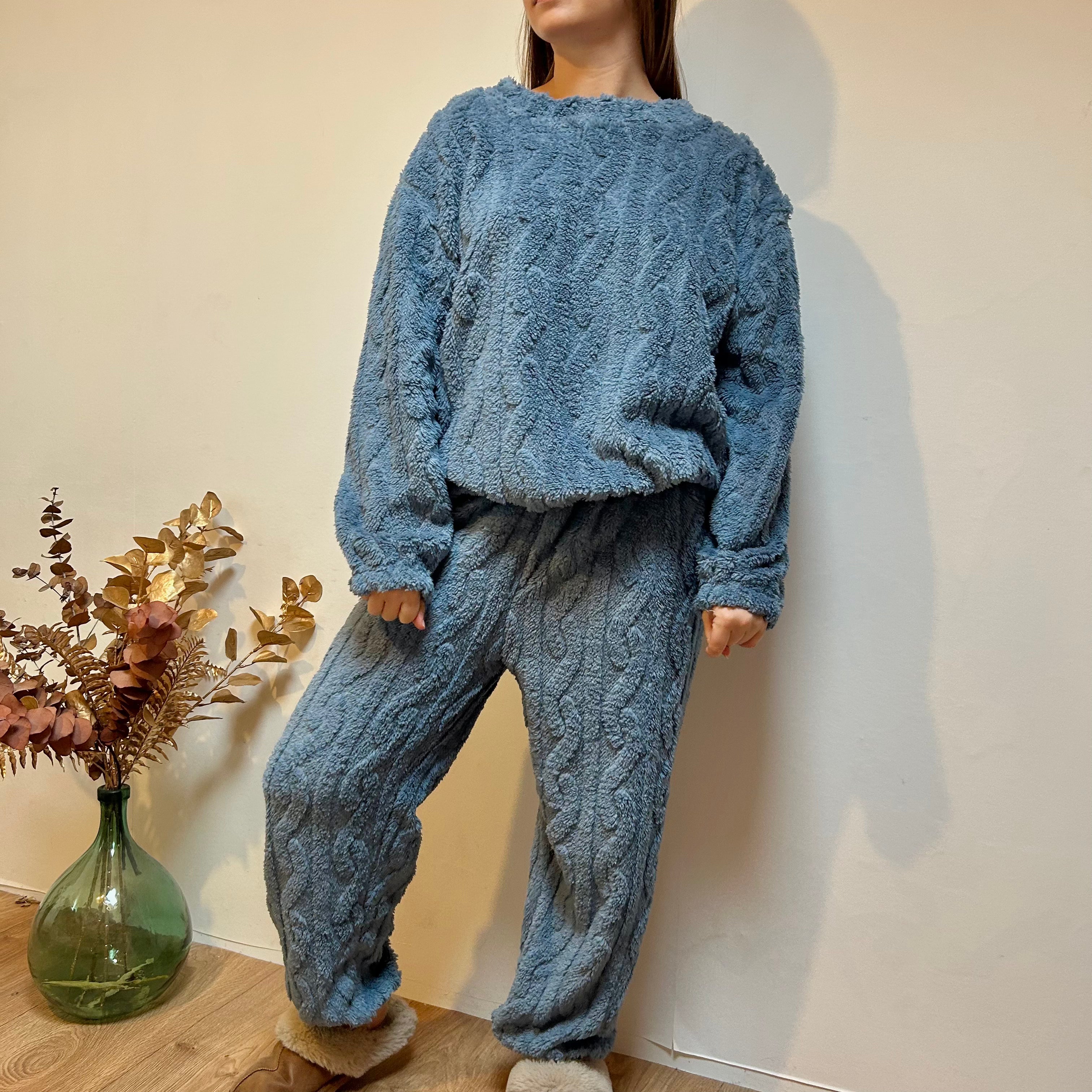 Pyjama Femme 2 Pièces Chaud – Pull et Pantalon en Velours Côtelé