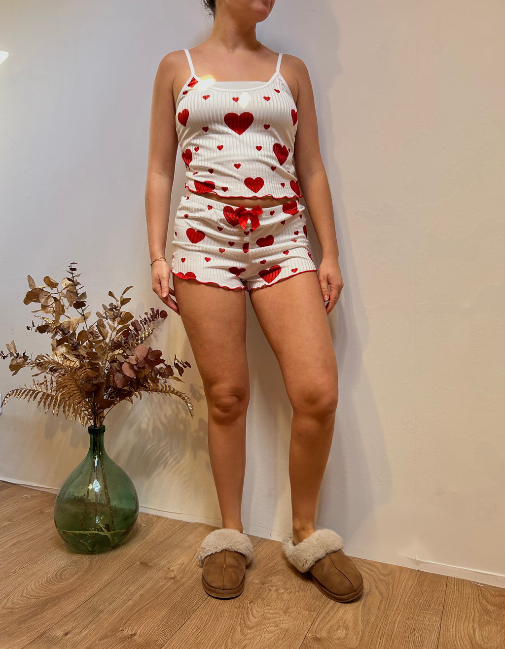 Pyjama Femme 2 Pièces – Débardeur Court et Short Motif Love