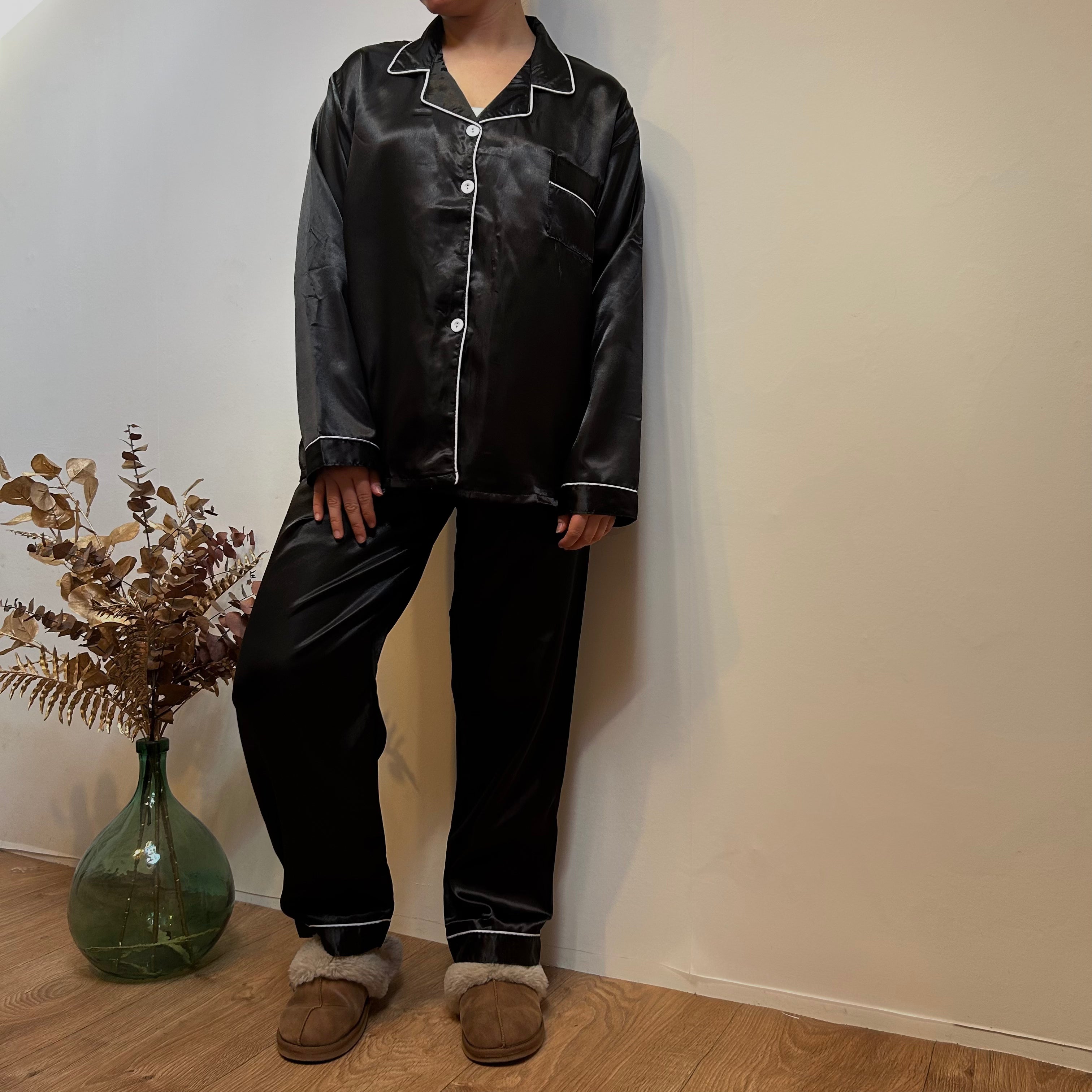 Pyjama Femme 2 Pièces Uni – Haut Boutonné Manches Longues et Pantalon