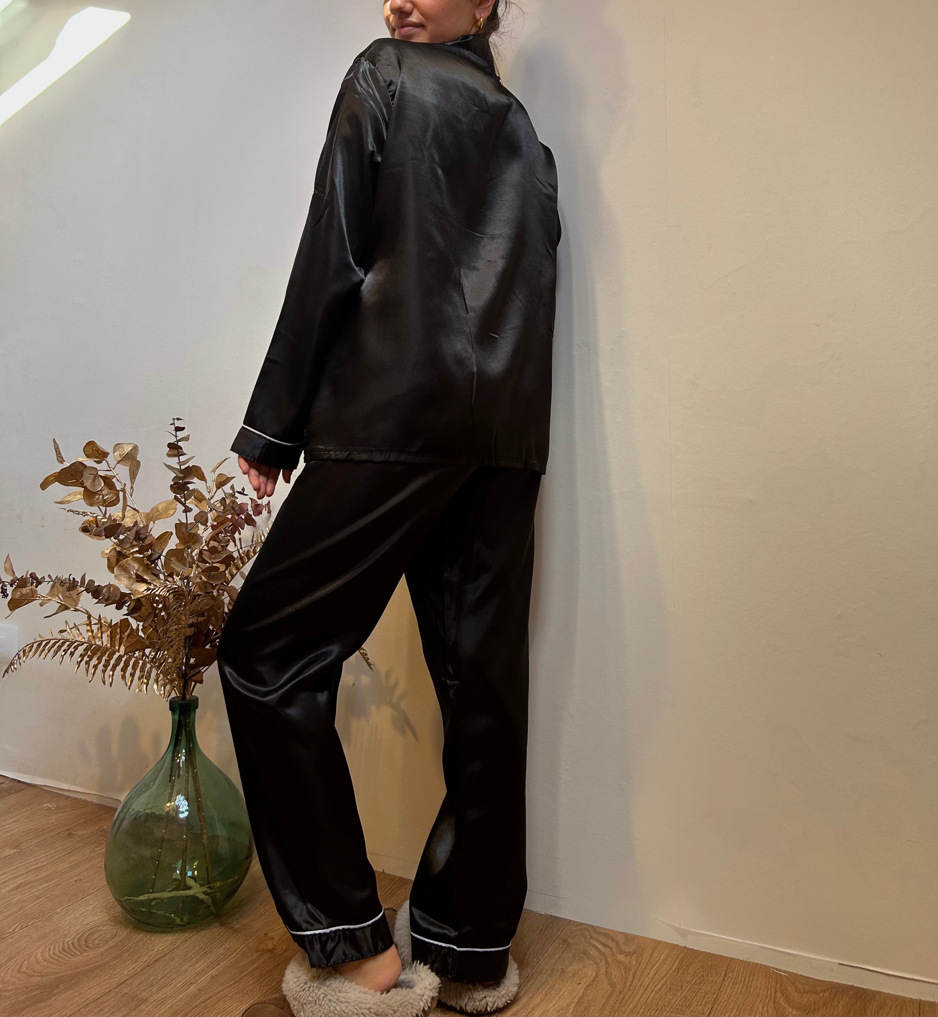 Pyjama Femme 2 Pièces Uni – Haut Boutonné Manches Longues et Pantalon