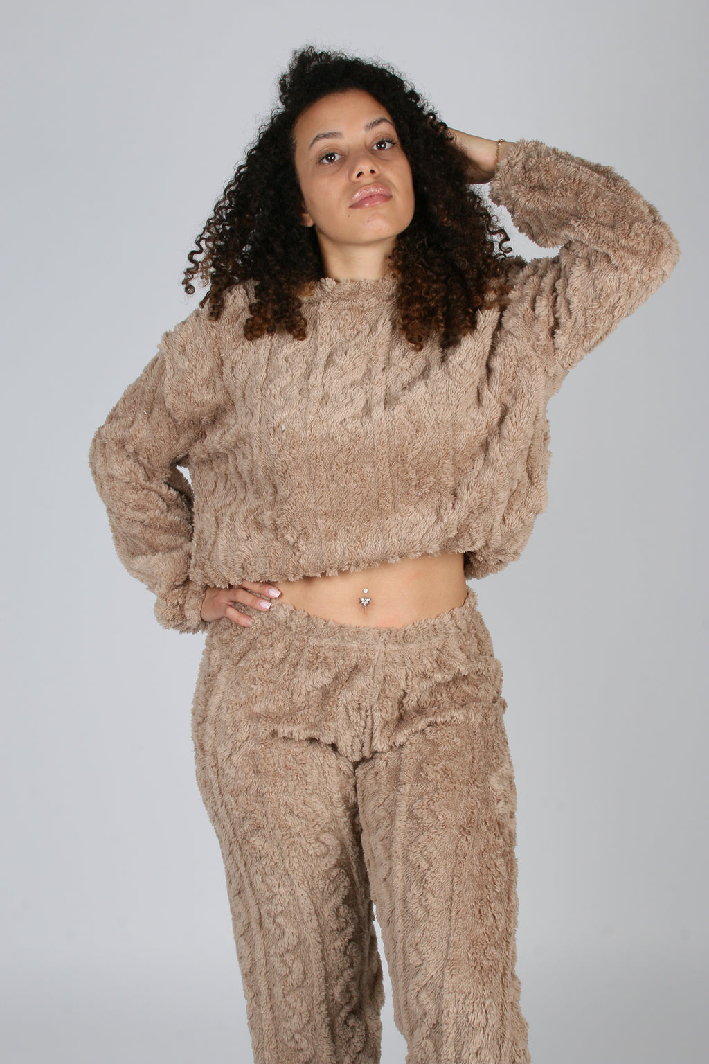 1Pyjama Femme 2 Pièces Chaud – Pull et Pantalon en Velours Côtelé