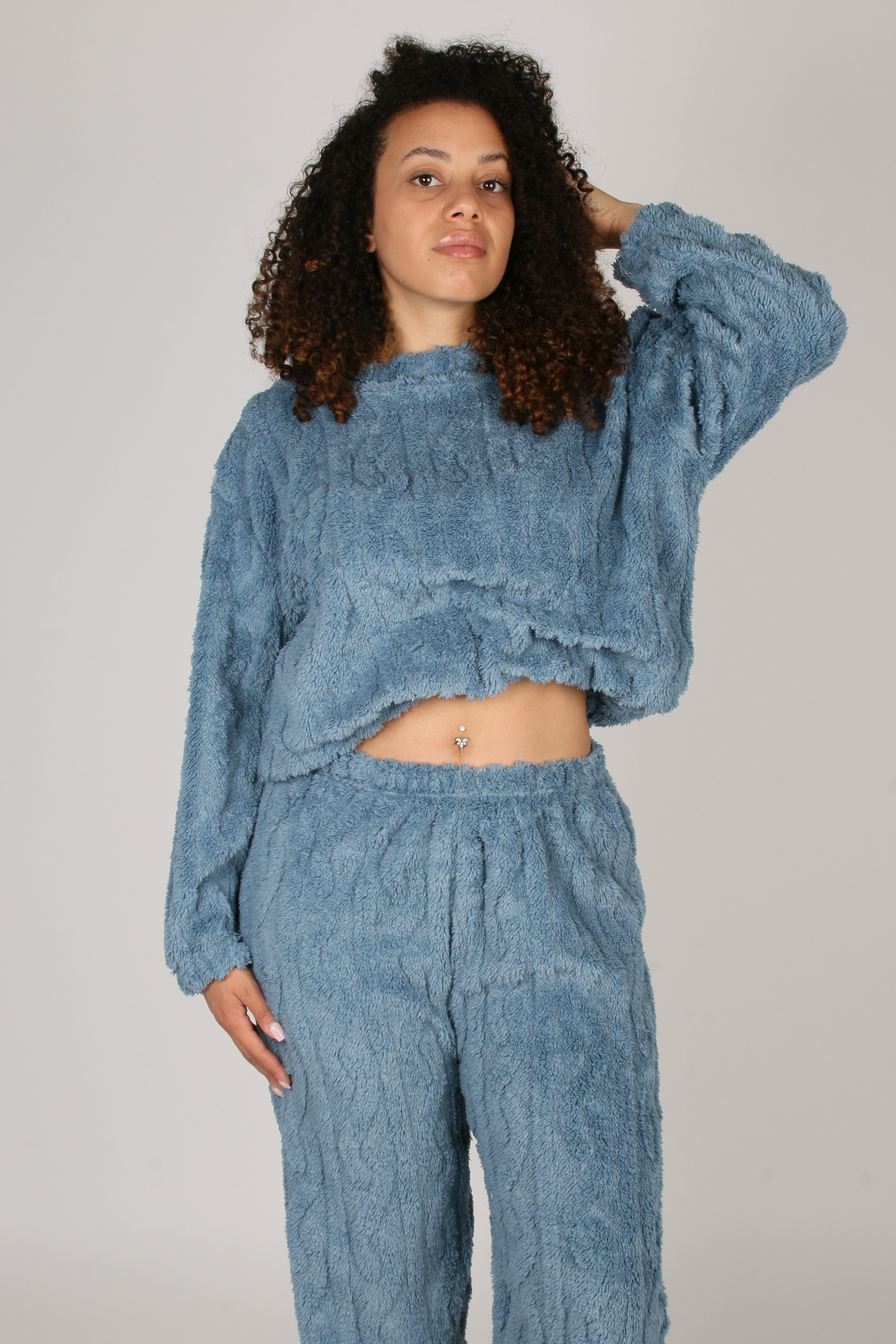1Pyjama Femme 2 Pièces Chaud – Pull et Pantalon en Velours Côtelé