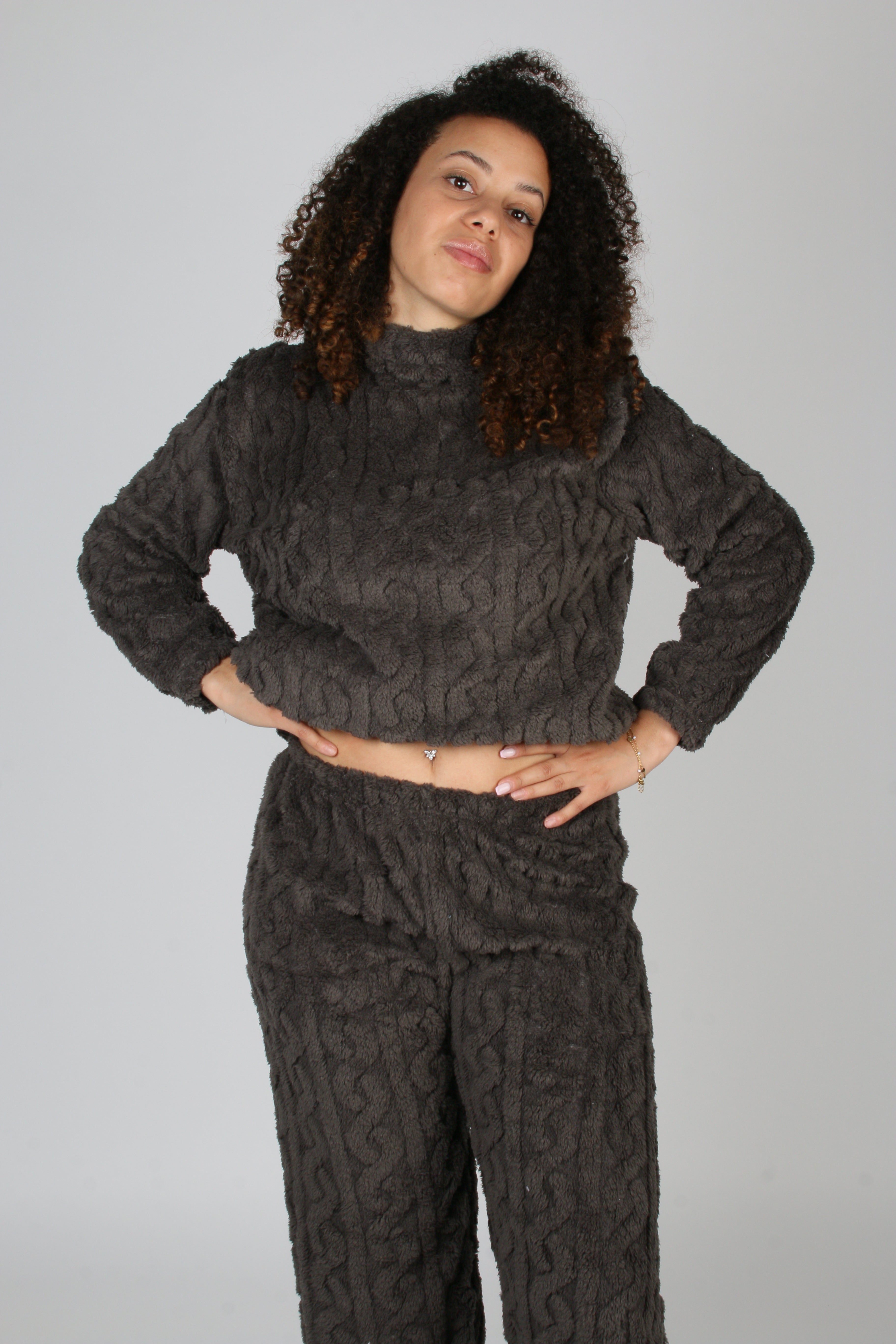 1Pyjama Femme 2 Pièces Chaud – Pull et Pantalon en Velours Côtelé