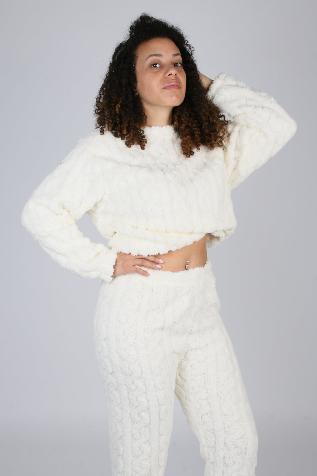 1Pyjama Femme 2 Pièces Chaud – Pull et Pantalon en Velours Côtelé