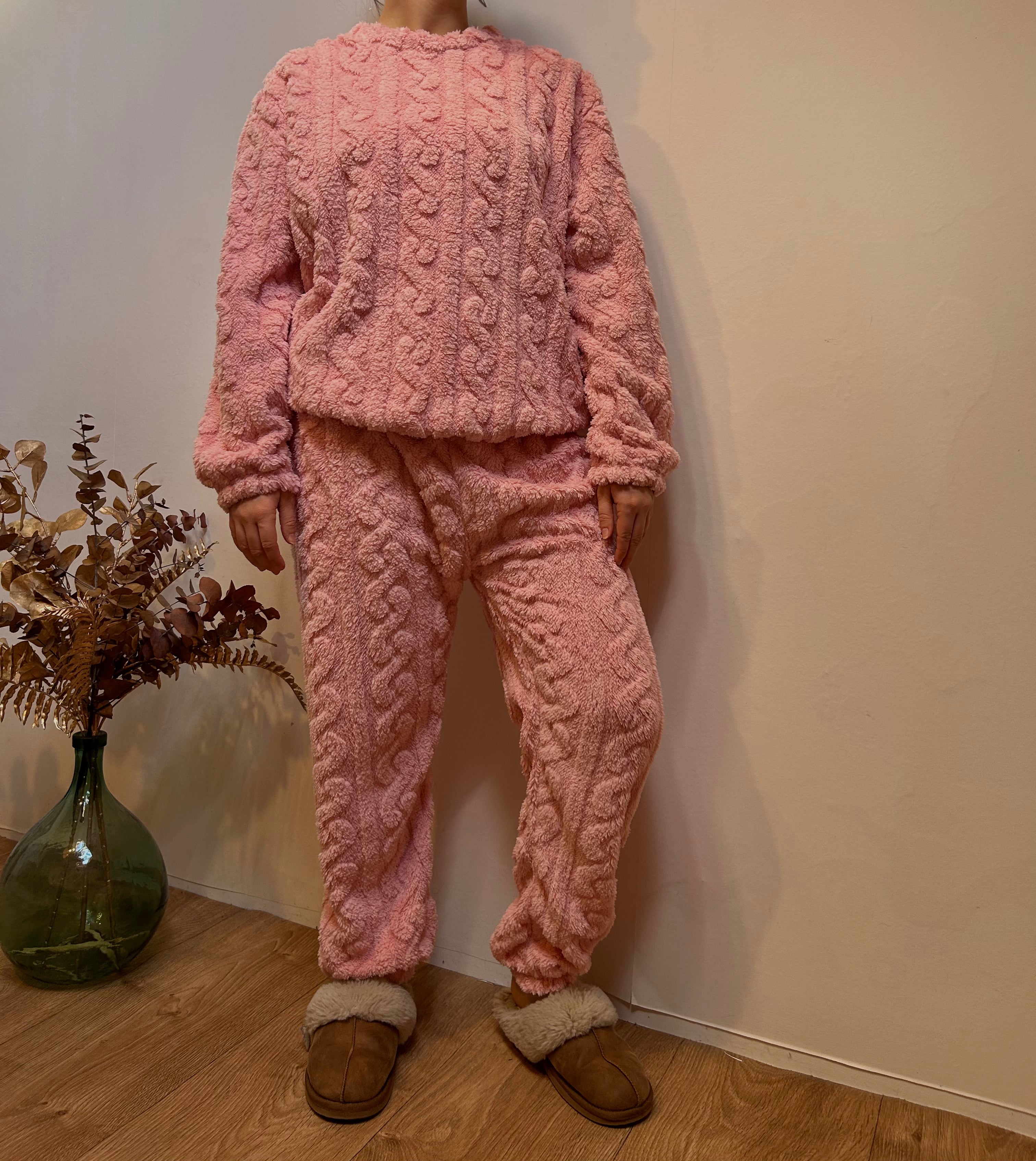 Pyjama Femme 2 Pièces Chaud – Pull et Pantalon en Velours Côtelé