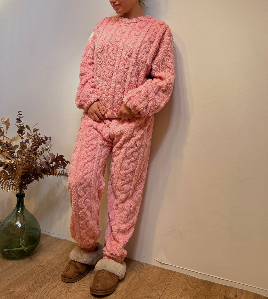 Pyjama Femme 2 Pièces Chaud – Pull et Pantalon en Velours Côtelé