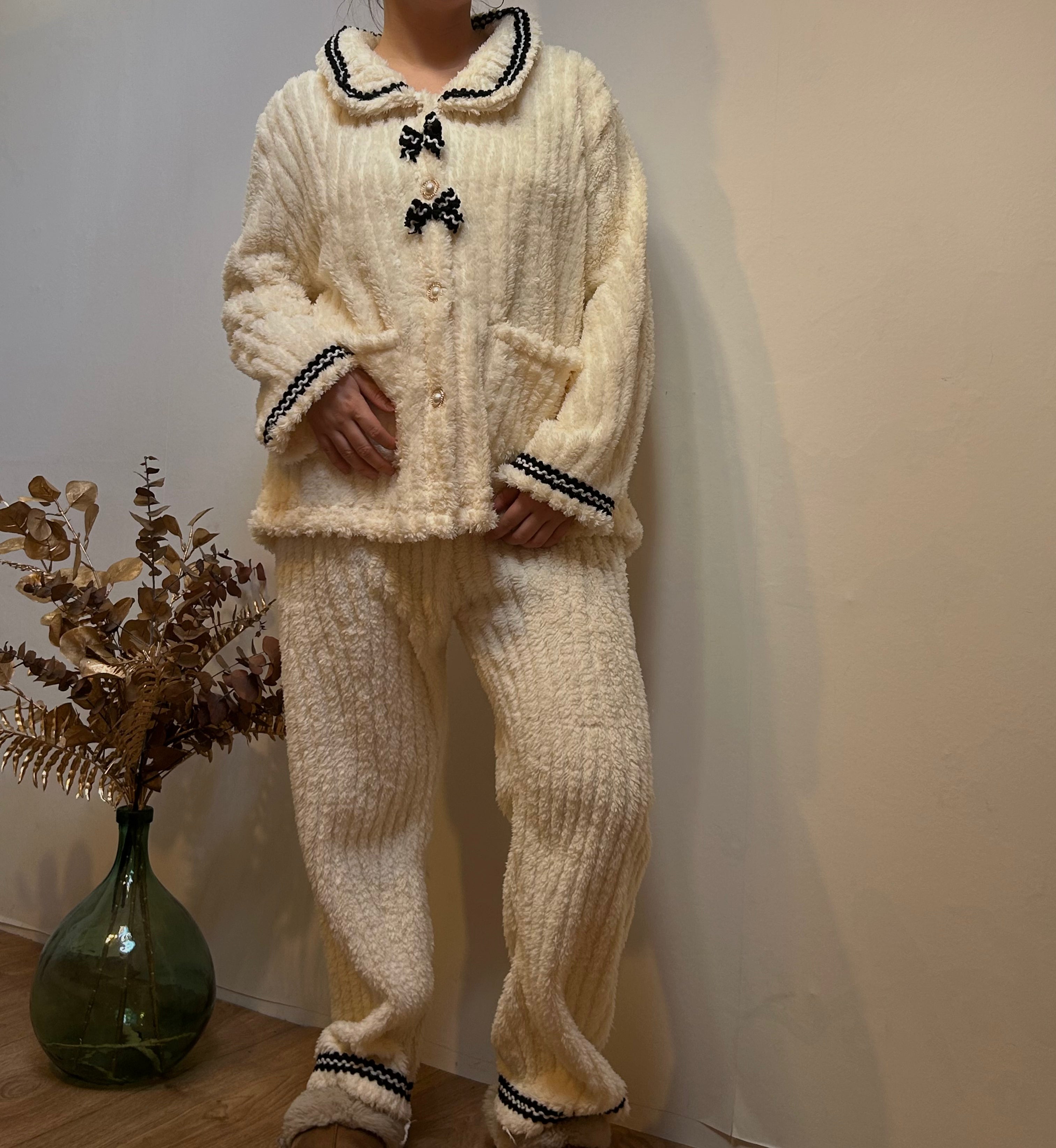 Pyjama Femme 2 Pièces Hiver – Haut et Pantalon Épais et Doux