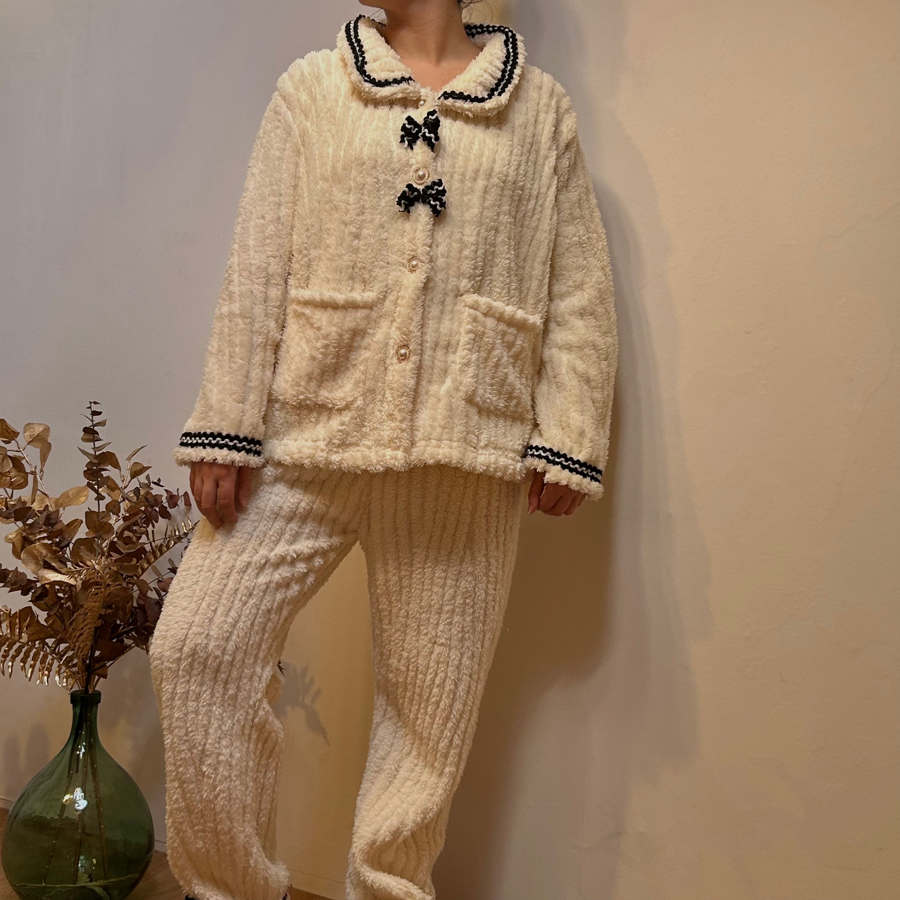 Pyjama Femme 2 Pièces Hiver – Haut et Pantalon Épais et Doux