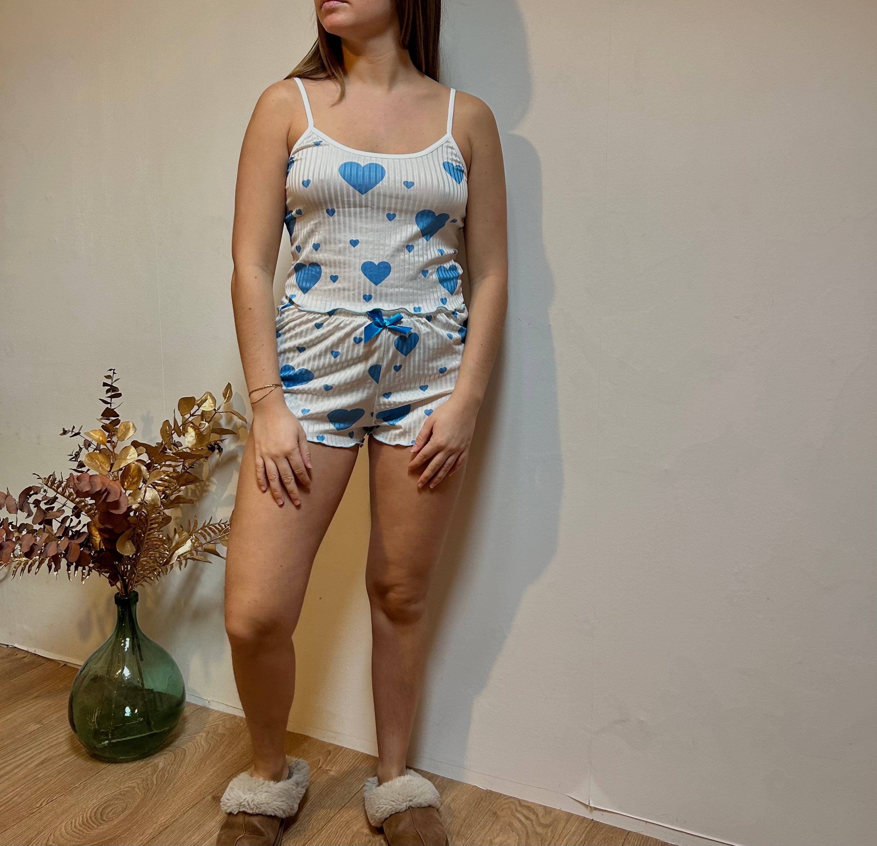 Pyjama Femme 2 Pièces – Débardeur Court et Short Motif Love