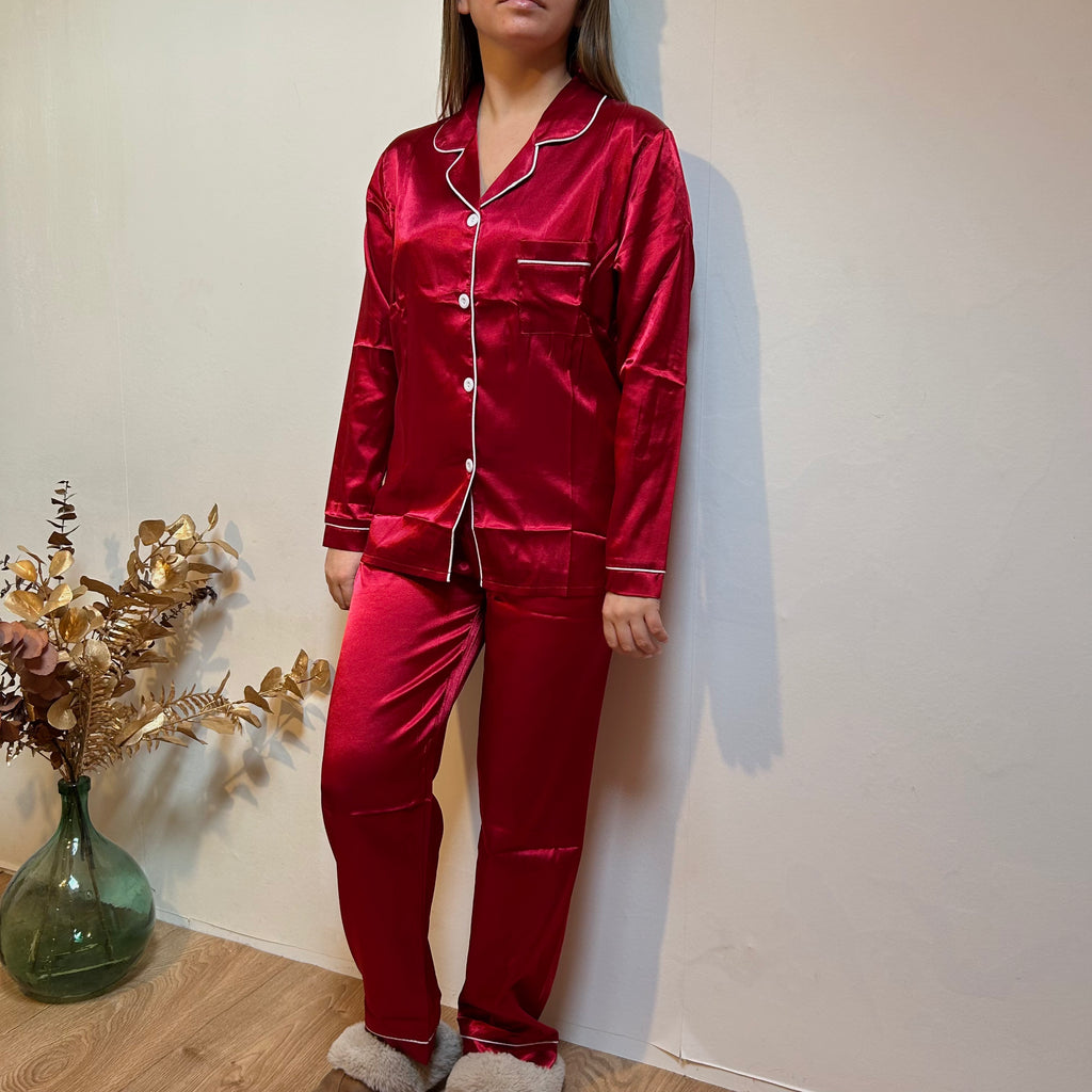 Pyjama Femme 2 Pièces Uni – Haut Boutonné Manches Longues et Pantalon