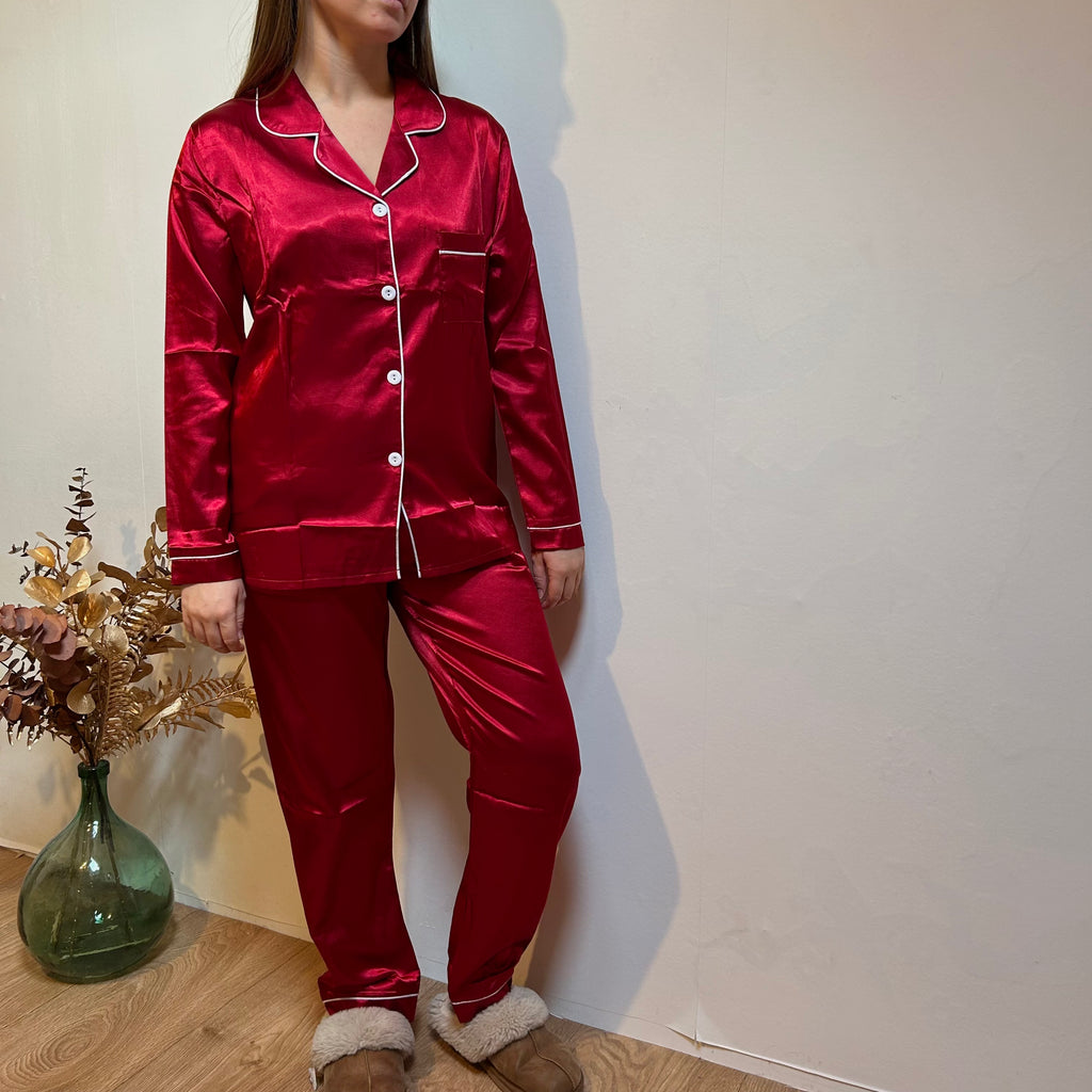Pyjama Femme 2 Pièces Uni – Haut Boutonné Manches Longues et Pantalon