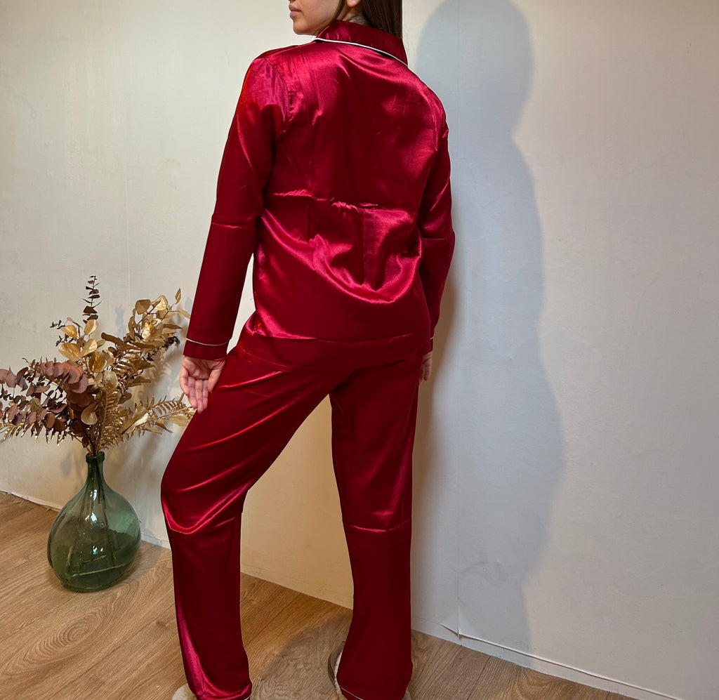 Pyjama Femme 2 Pièces Uni – Haut Boutonné Manches Longues et Pantalon