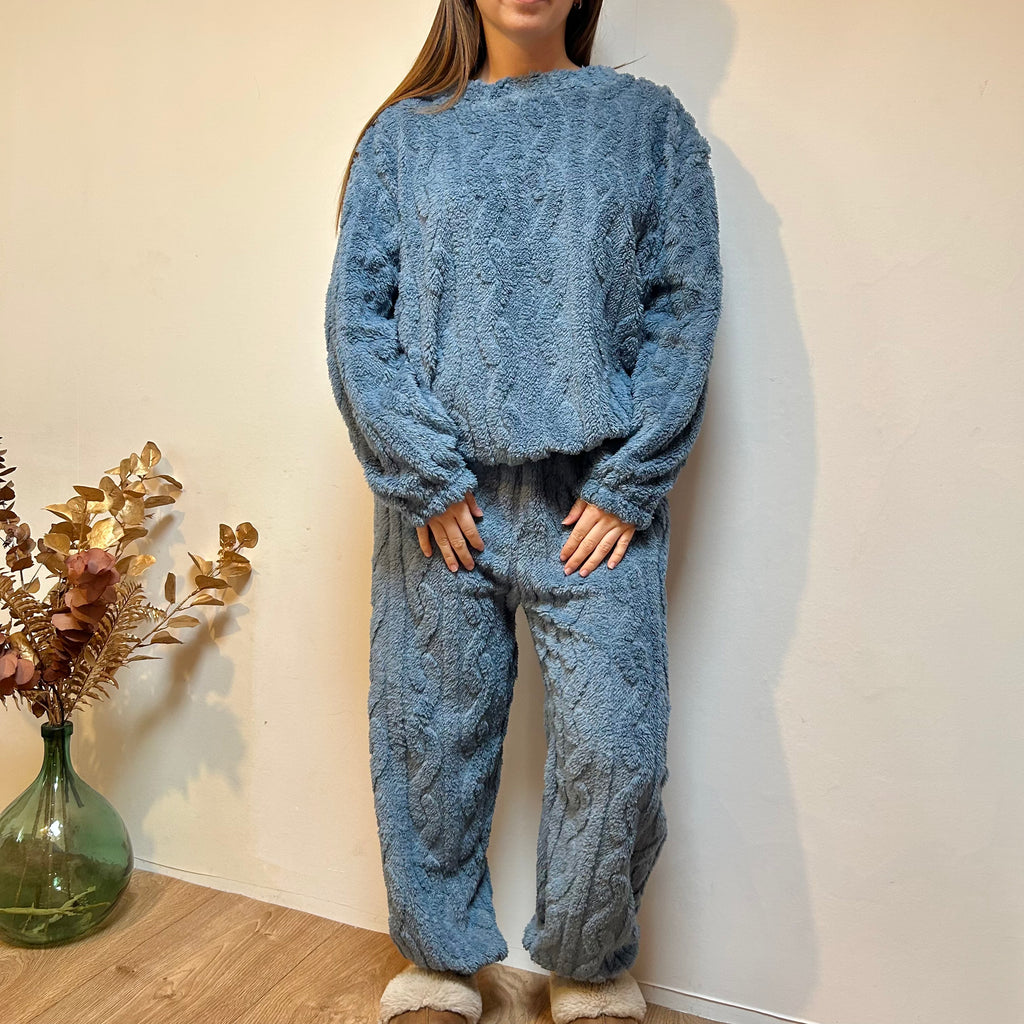 Pyjama Femme 2 Pièces Chaud – Pull et Pantalon en Velours Côtelé