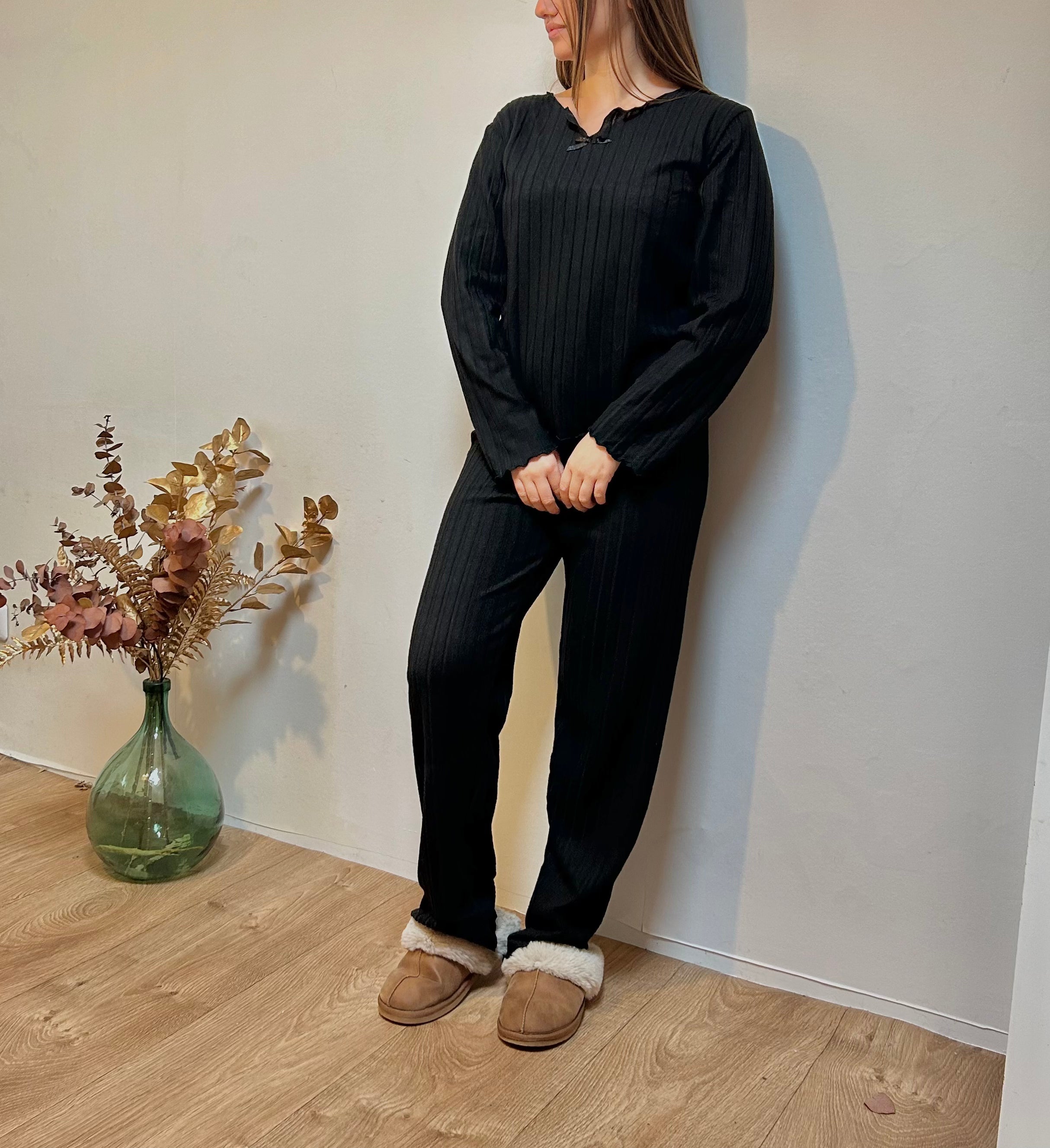 Pyjama Femme 2 Pièces Automne/Hiver – Haut Manches Longues et Pantalon Côtelé