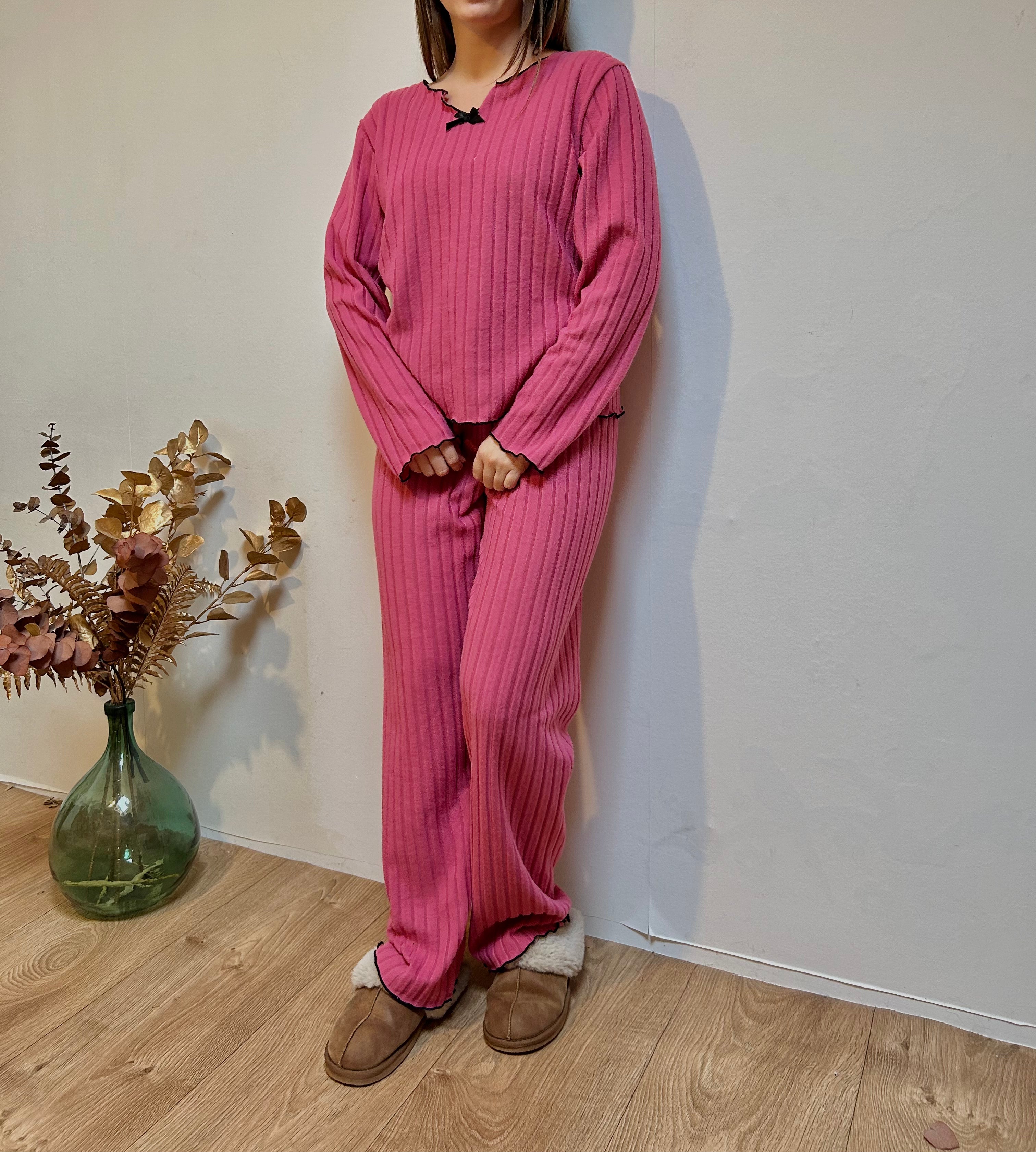 Pyjama Femme 2 Pièces Automne/Hiver – Haut Manches Longues et Pantalon Côtelé