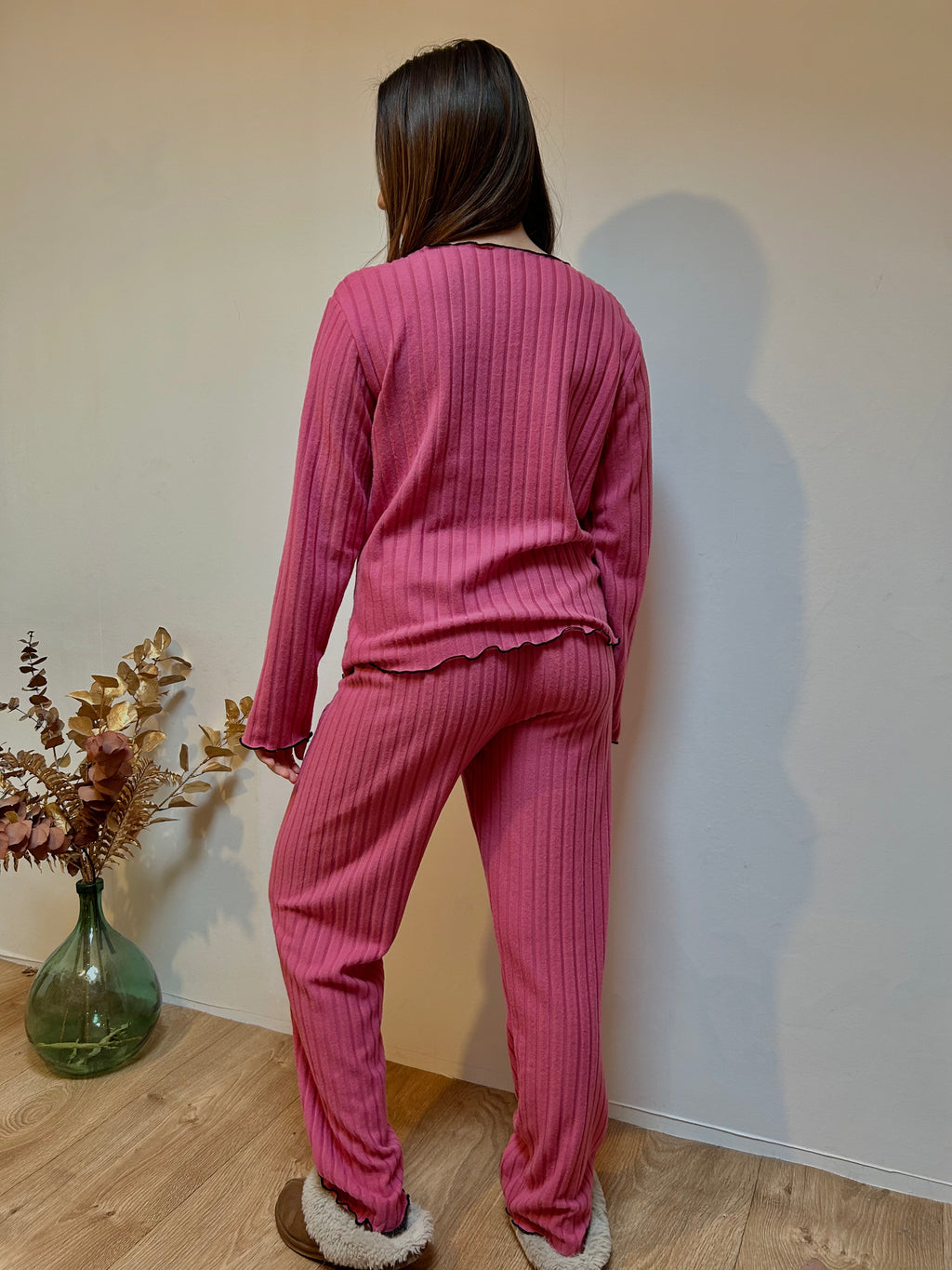 Pyjama Femme 2 Pièces Automne/Hiver – Haut Manches Longues et Pantalon Côtelé