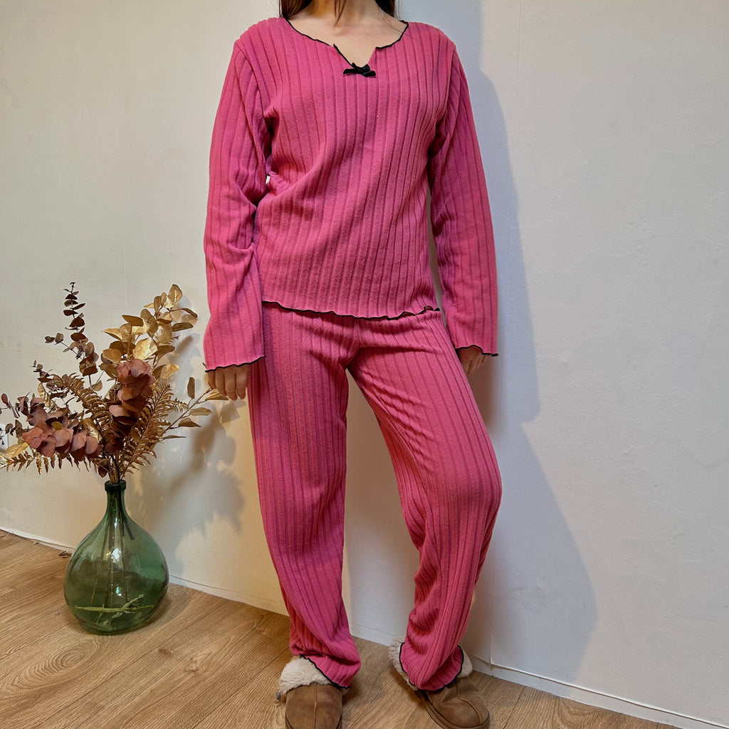 Pyjama Femme 2 Pièces Automne/Hiver – Haut Manches Longues et Pantalon Côtelé