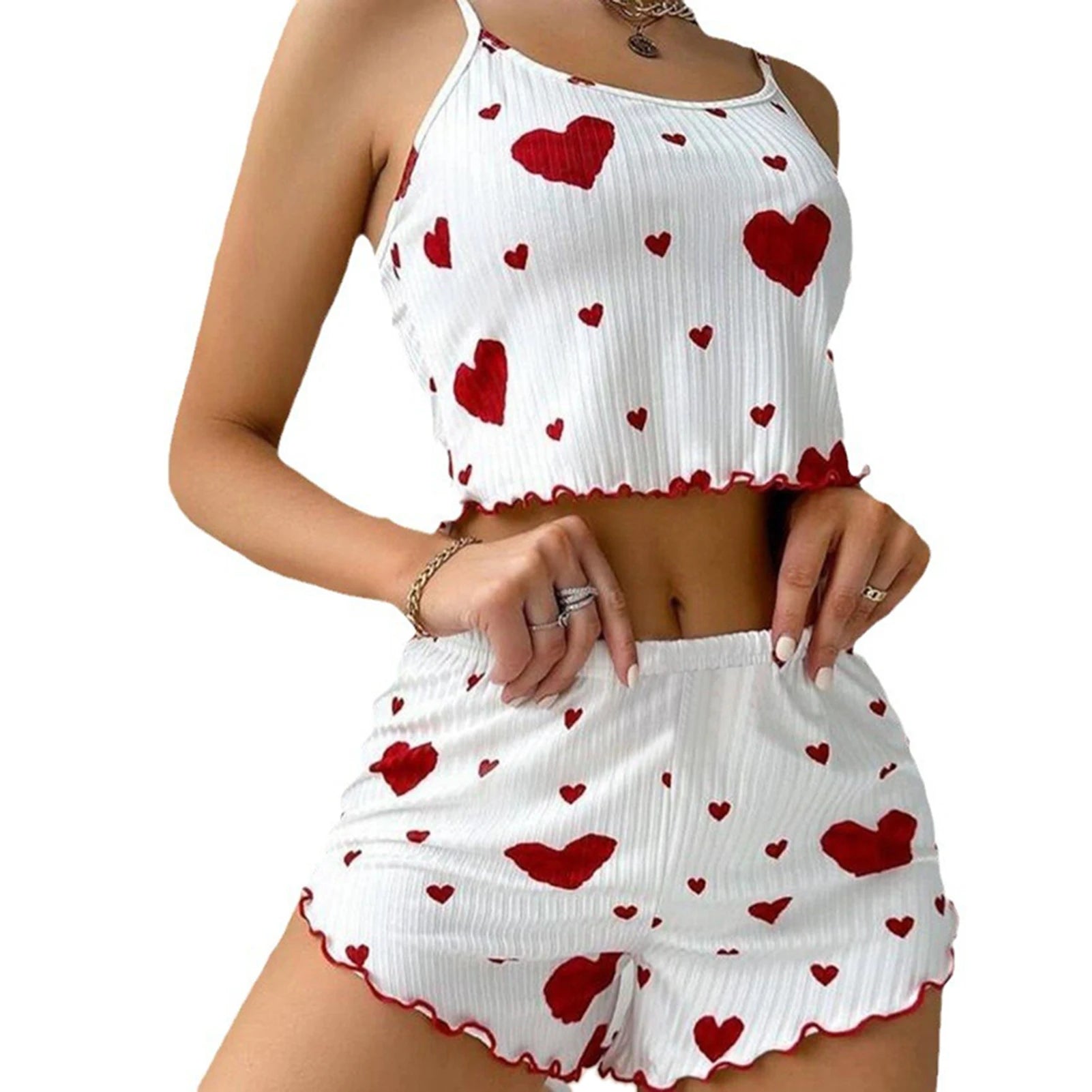 Pyjama Femme 2 Pièces – Débardeur Court et Short Motif Love