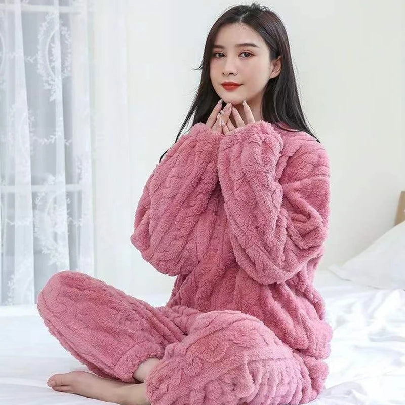 Pyjama Femme 2 Pièces Chaud – Pull et Pantalon en Velours Côtelé