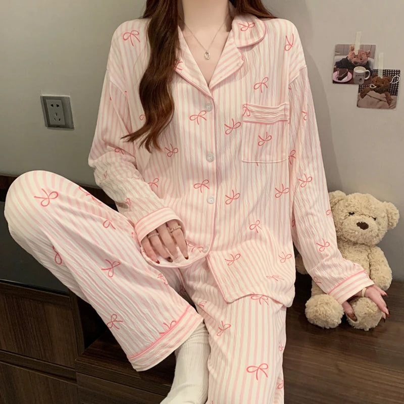 Pyjama Femme 2 Pièces – Haut Manches Longues et Pantalon à Taille Élastique