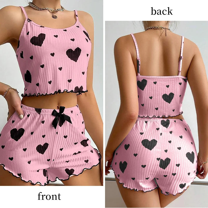Pyjama Femme 2 Pièces – Débardeur Court et Short Motif Love